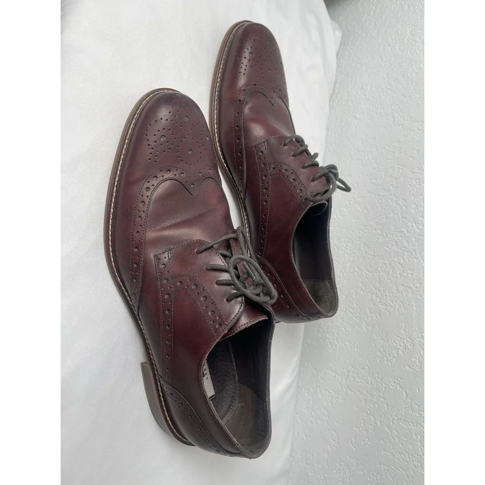 Joseph Abboud Mens 10.5 Cherry Brown Leather Cap Toe Dress Shoes
